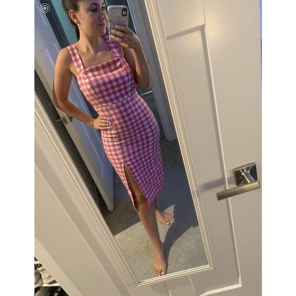 FINDERS KEEPERS Pink White Gingham Check Sleeveless Gigi Midi Dress Size US 10 - Picture 7 of 16